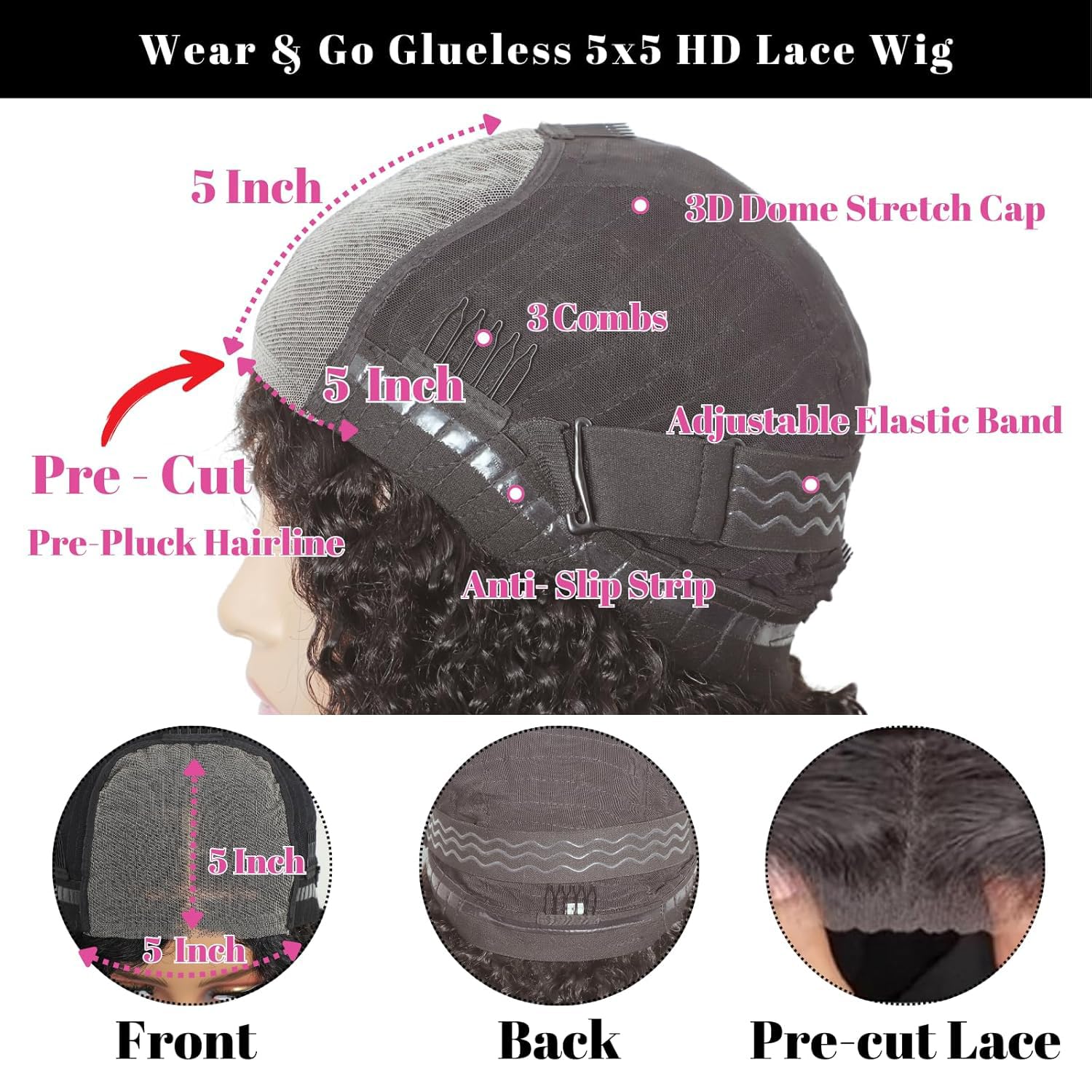 Perruque Cheveux Humain Sans Colle 5x5 Deep Curly Bob Wig Human Hair 8 Inch