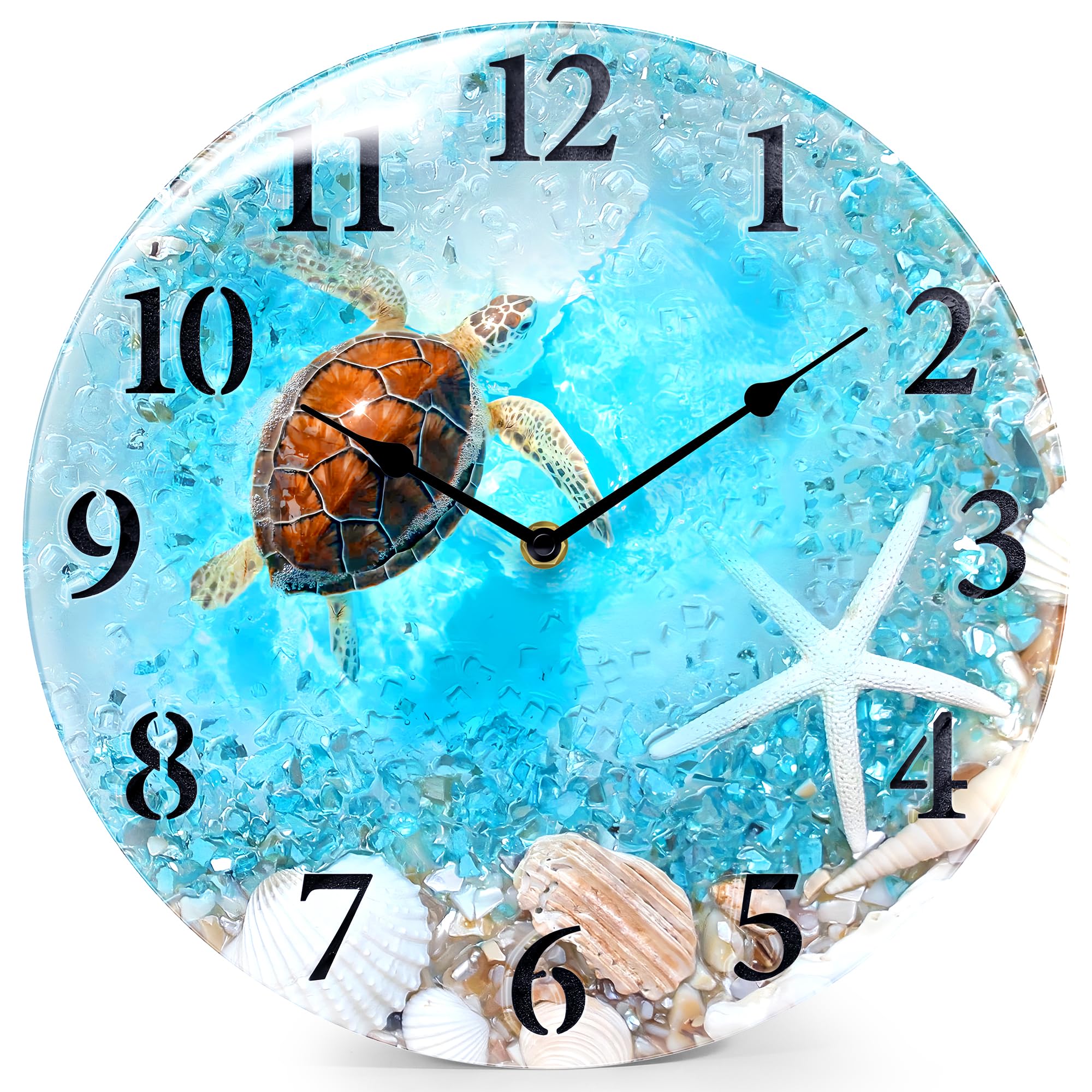 Horloge murale en verre haut de gamme motif tortue nautique