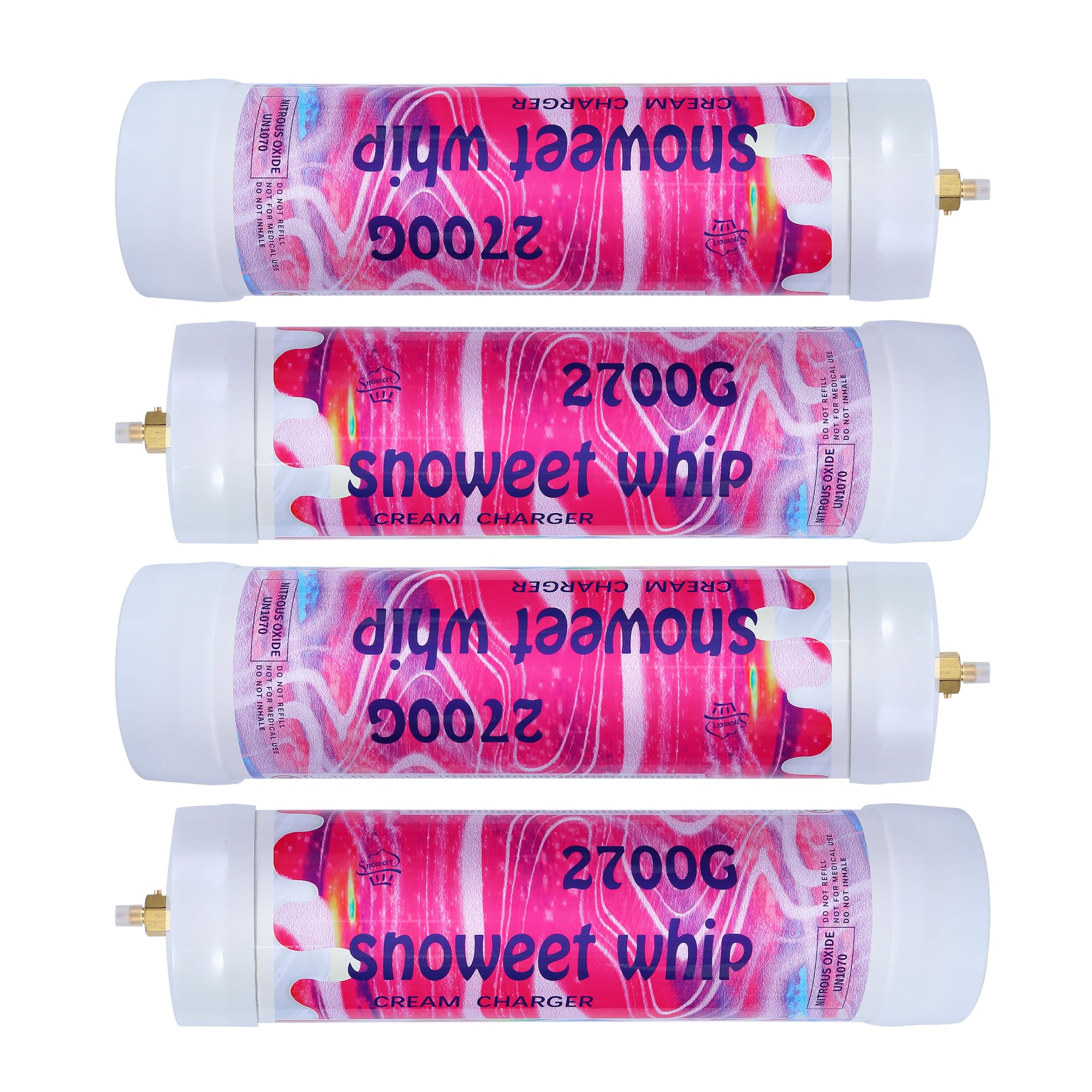 SNOWEET Cream Charger Tanks Original Flavor Steel Whipped Cream Dispensers 4.0L 2700Gram Whipped Cream Canisters with nozzles (Unflavour-4 Cylinders), 240617YW4.0L-4