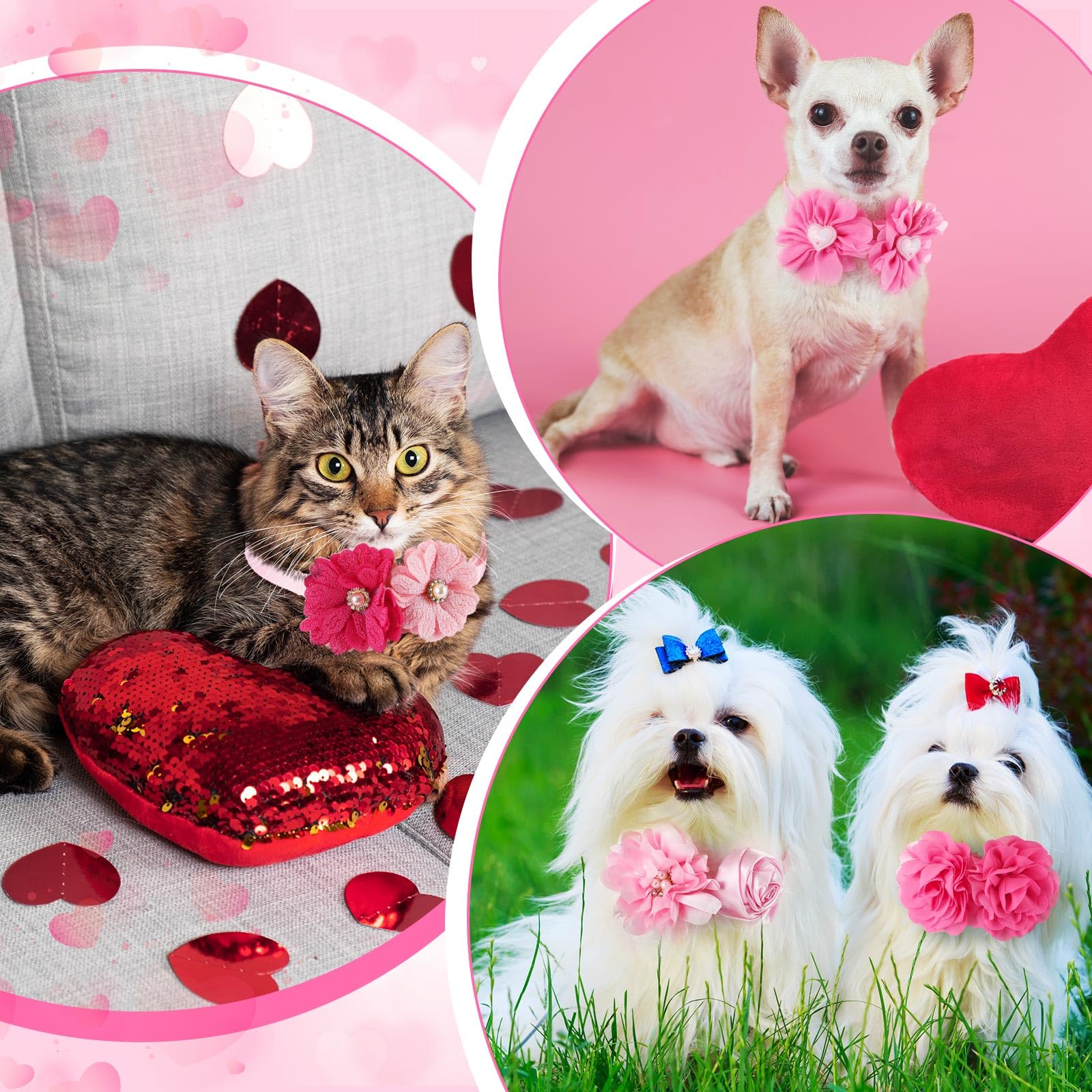 50 Stück Hundehalsband, Welpenschleifen, Haustierzubehör, Blumenschleifen für kleine, mittelgroße Hunde, Katzen, Welpen, Fliegen, Haustierblumen, Zubehör, Weihnachten, Party, Hochzeit, Valentinstag