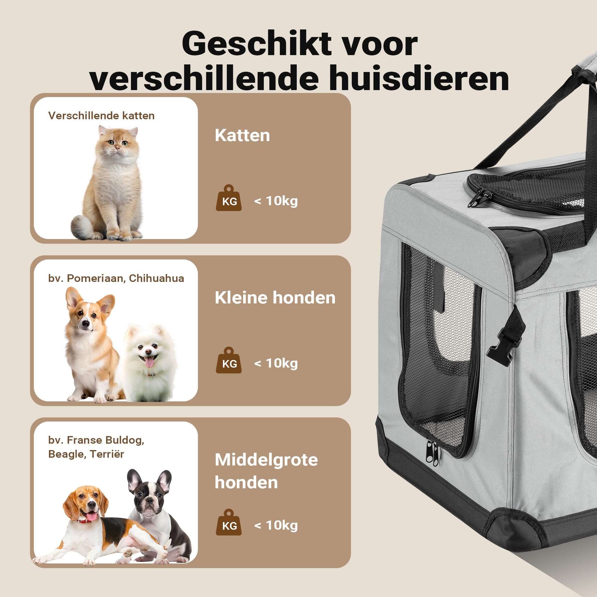 PawHut Hondenbox opvouwbare hondentransportbox transportbox voor dieren 2 kleuren 5 maten 61x46x51 cm, koffiebruin-crème