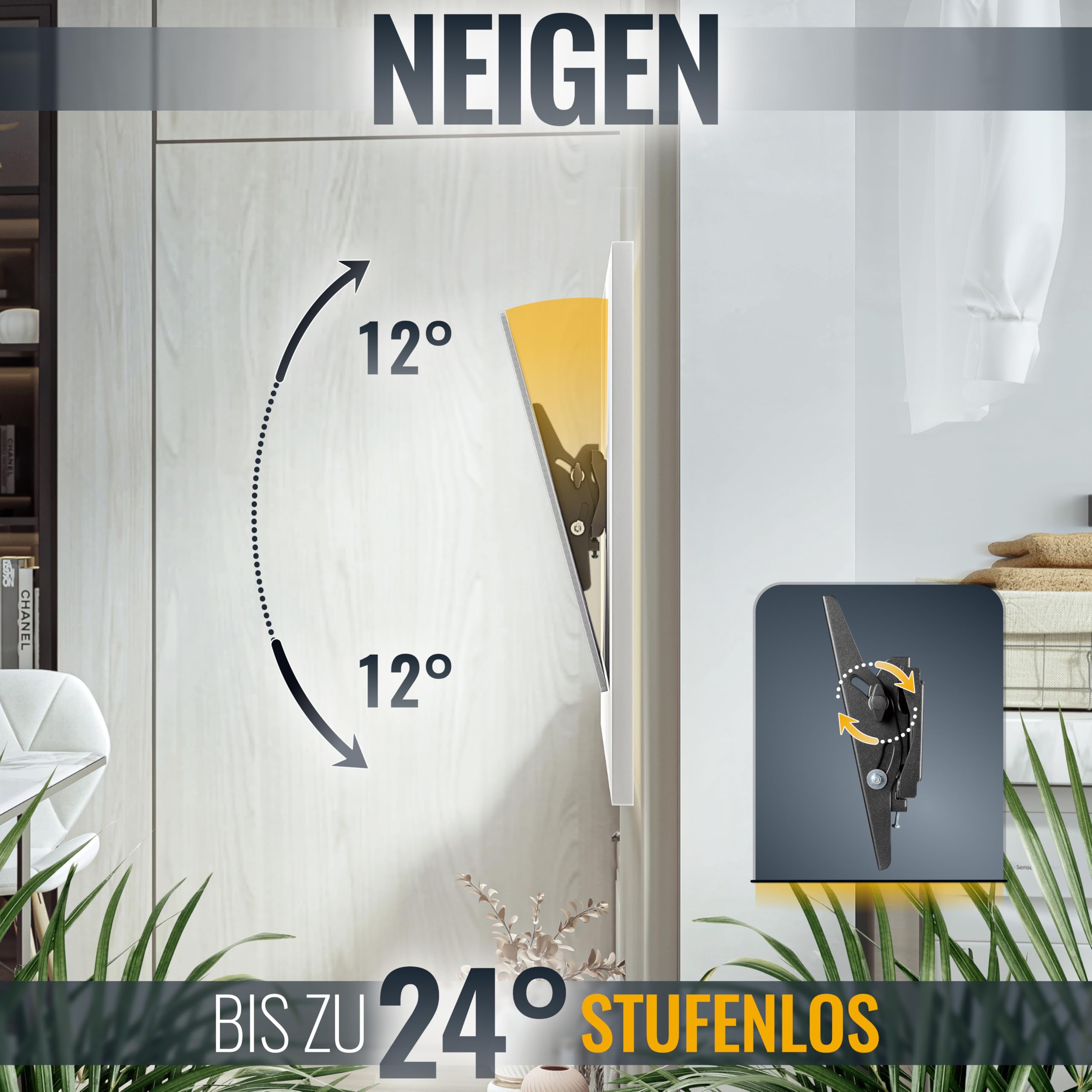 Support Mural TV Inclinable RICOO 23-42 Pouces - Universel Pour LCD/LED/OLED, Max 75kg