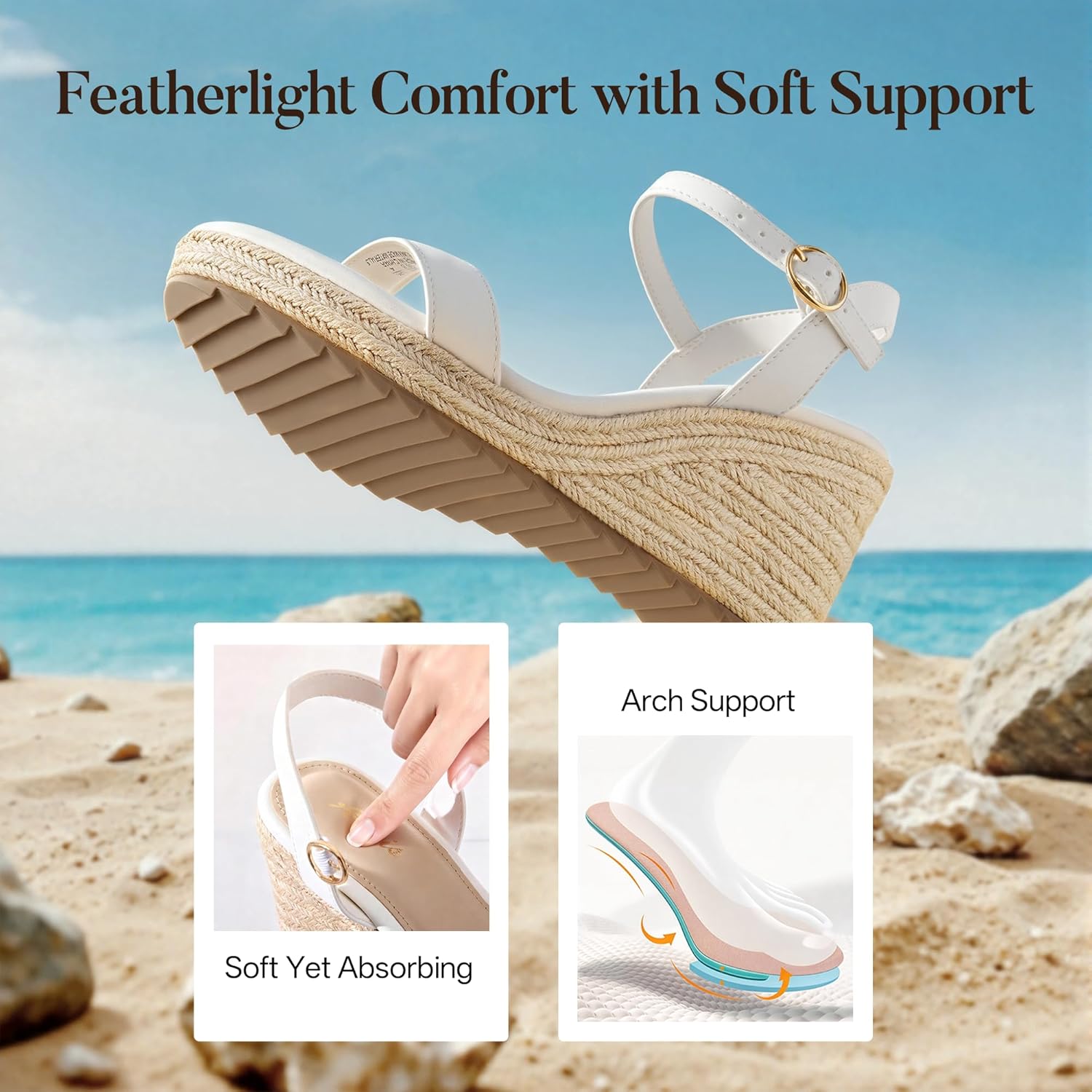 Ankis Platform Wedge Sandals for Women, Black Brown White Nude Espadrille Womens Wedge Sandals Comfortable Open Toe Ankle Strap High Heel Wedges for Women Dressy Summer -3.4Inch