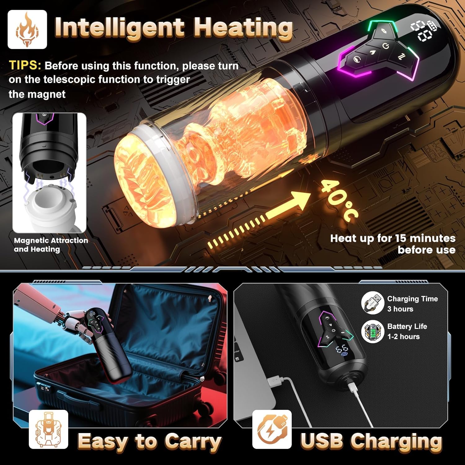 Heating Male Masturbator Penis Pump, Upgrade 5 in 1 Male Sex Toys for Men with 10 Vibrating&Licking 7 Thrusting&5 Sucking Modes, Adult Sex Toy Machines Devices Pocket Pussy Sex Toys-S&M Floggers