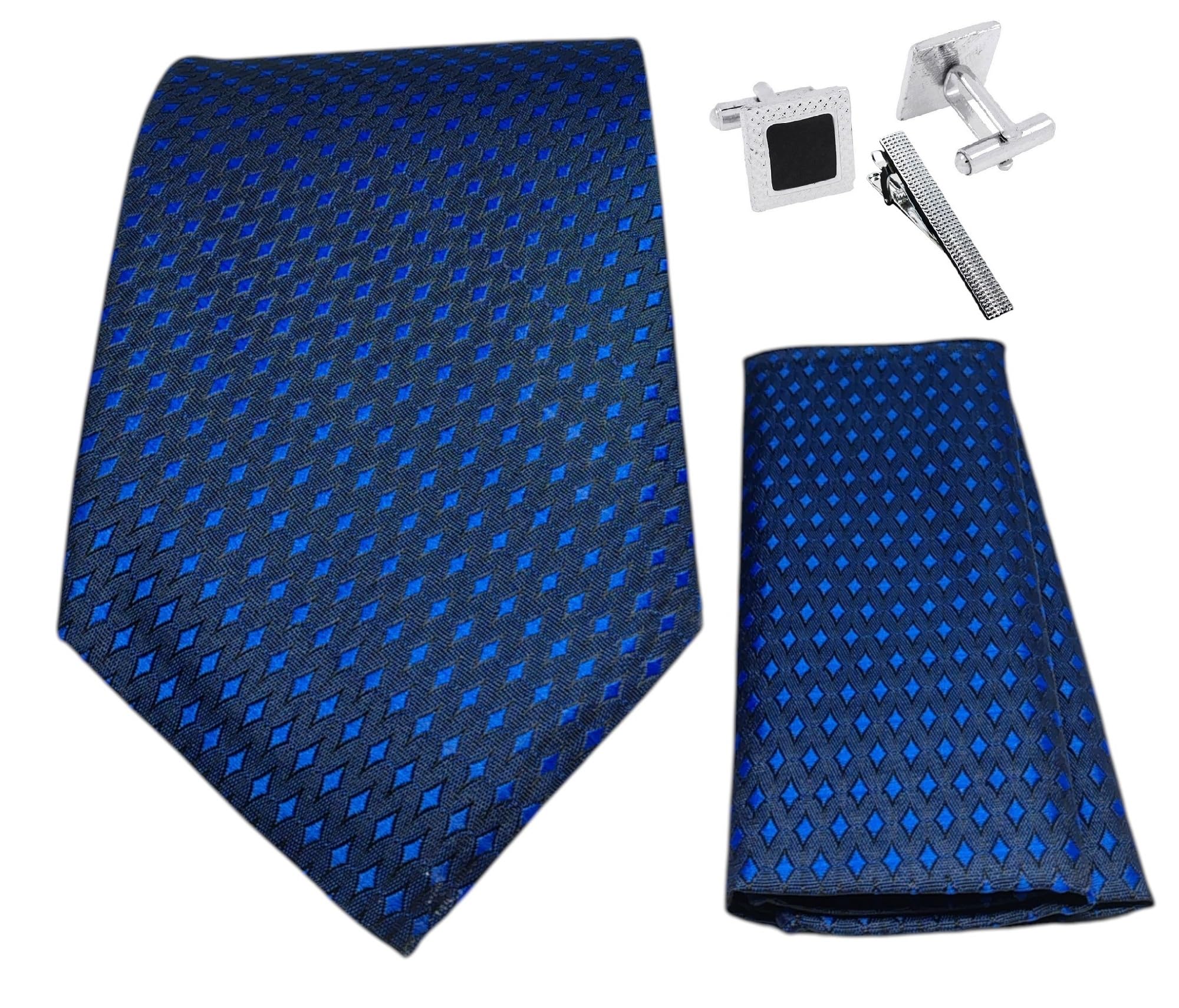 fashmade “where fashion is made” FashMade Premium Italian Silk Tie, Pocket Square with Square Brass Cufflinks & Silver Honeycomb Tie Pin Combo in Leather Gift Box for Men – Formal & Wedding Set tp-33-picture-20