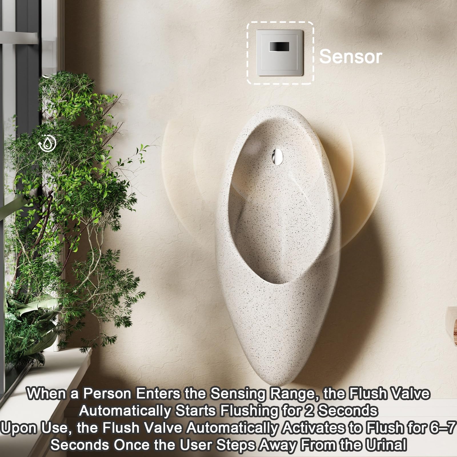 Ceramiczny Pisuar Ścienny dla Mężczyzn, Pisuar Domowy z Automatycznym Spłukiwaniem (Czujnik), Pisuar Komercyjny, Pisuar z Ukrytym Dopływem i Odpływem Ściennym