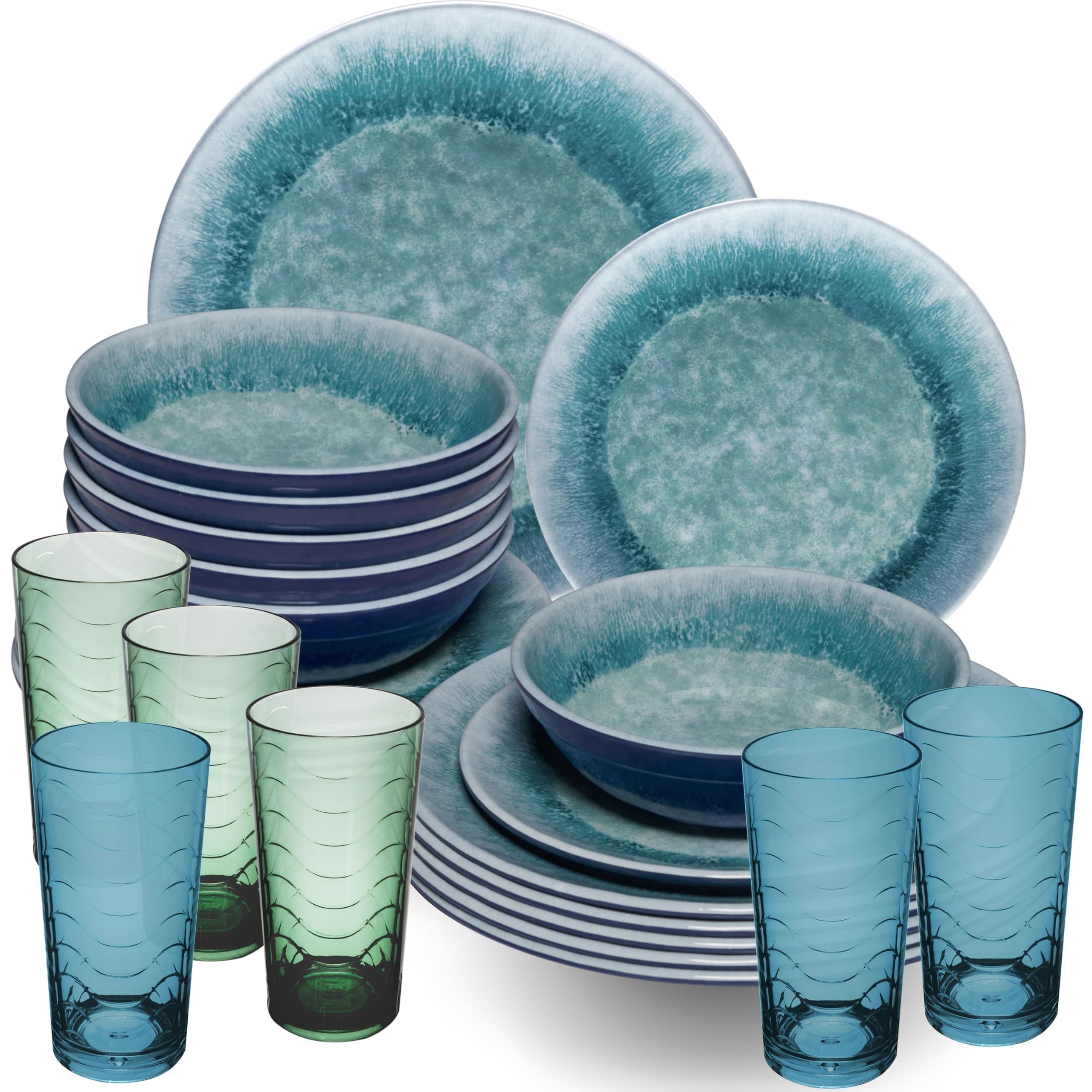 Melamin Geschirr Set Adria Blue 6 Personen Blau Wohnwagen Camping Picknick