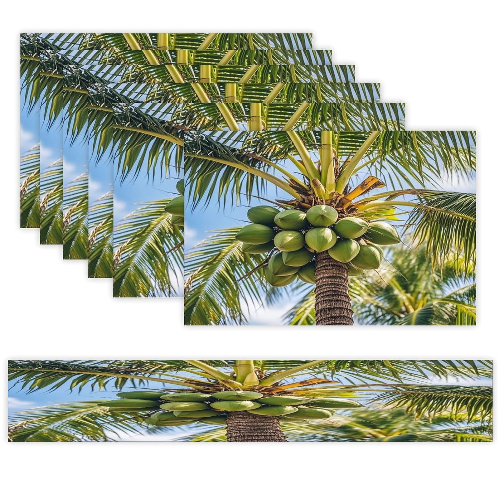 Coconut Tree Table Runner and Placemats Set of 6 Heat Resistant Washable Table Runners Dining Mat Sets Modern Cloth Place Mats Linen Table Decor for Kitchen Dining Room