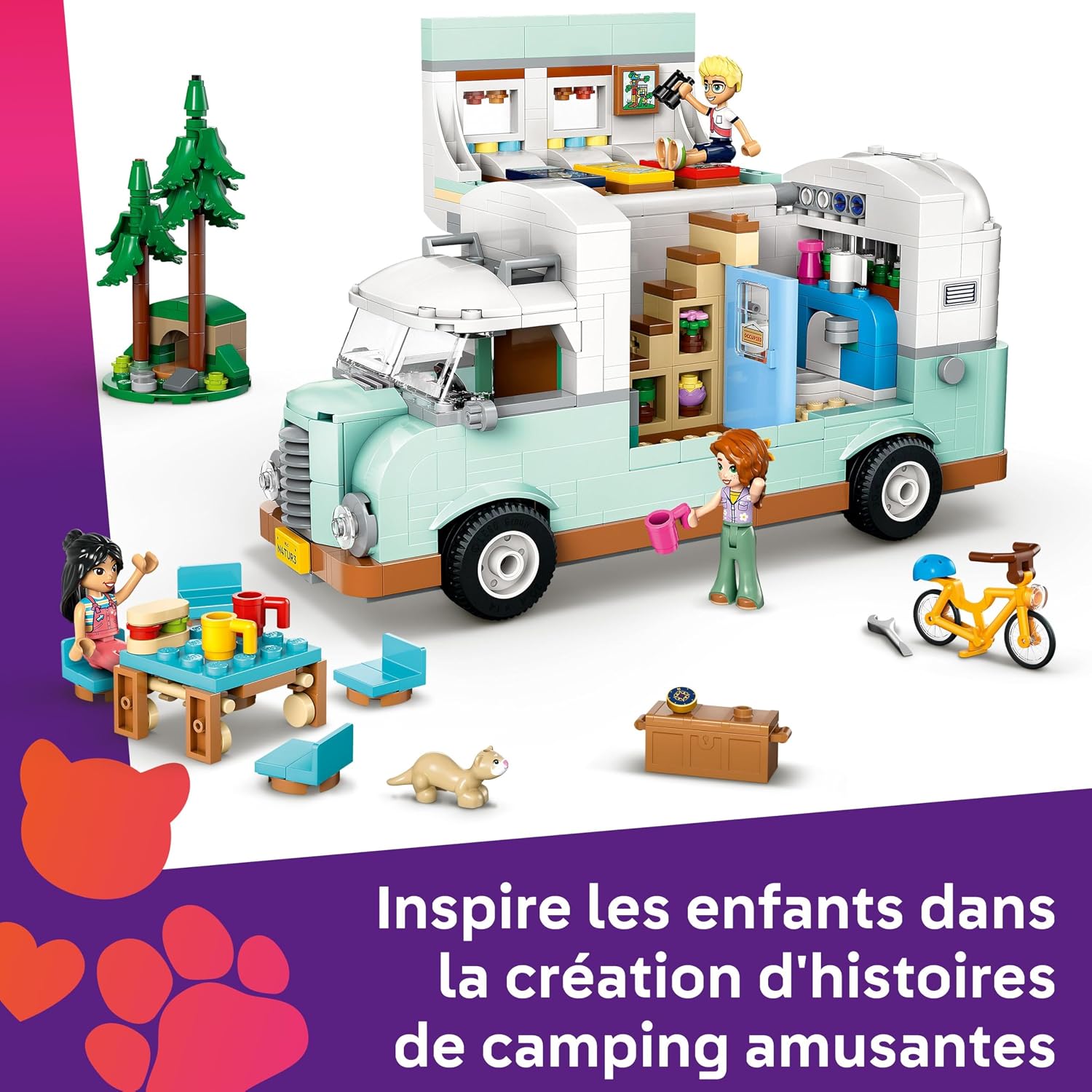LEGO Friends Camping-Car de l’Amitié - Jouet de Construction avec Véhicule de Vacances - Idée Cadeau pour Fille dès 7 Ans - Jeu Créatif avec Vélo & Furet 42663 — image 5