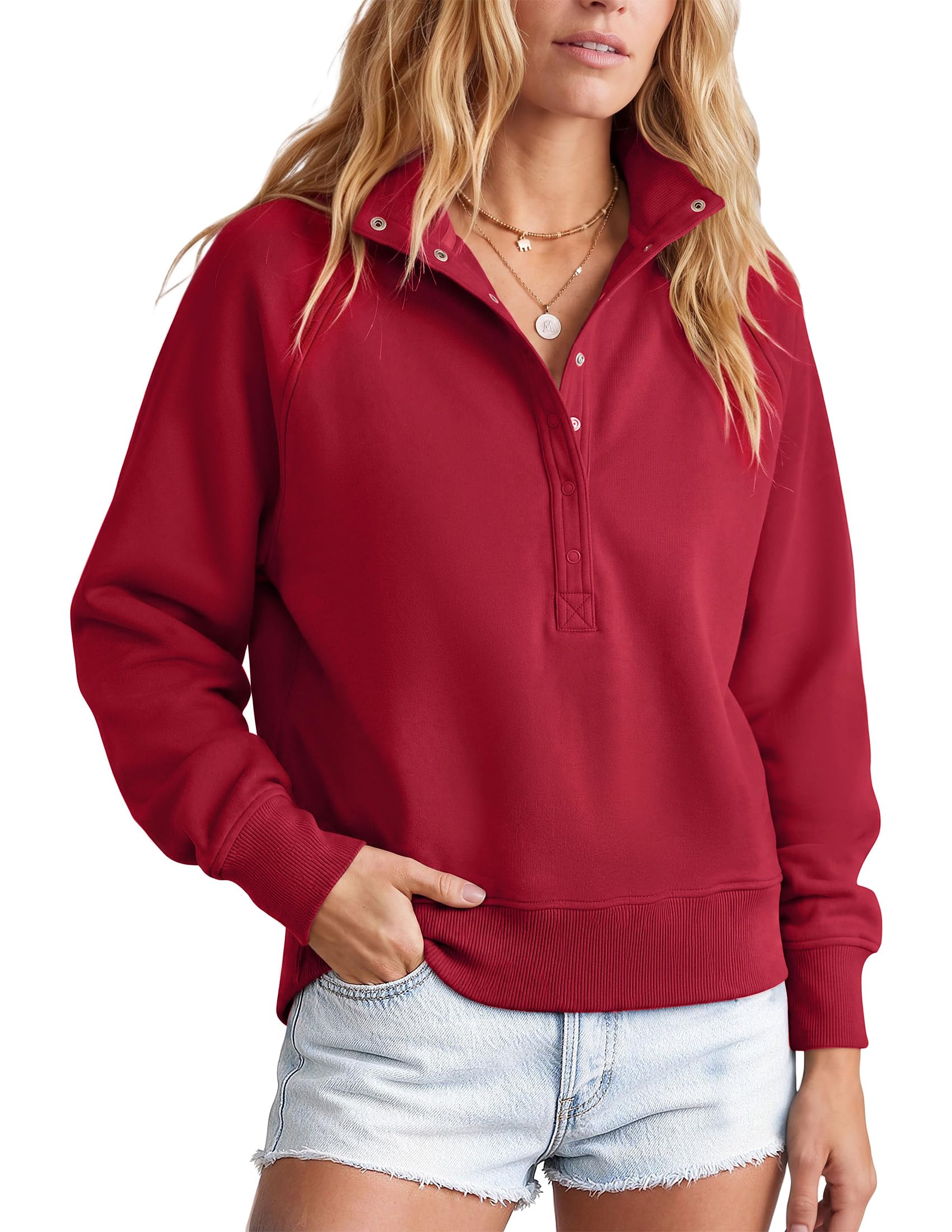 PRETTYGARDEN Women's Fall Oversized Sweatshirts Mock Neck Henley Pullover | Comfy Ribbed,…