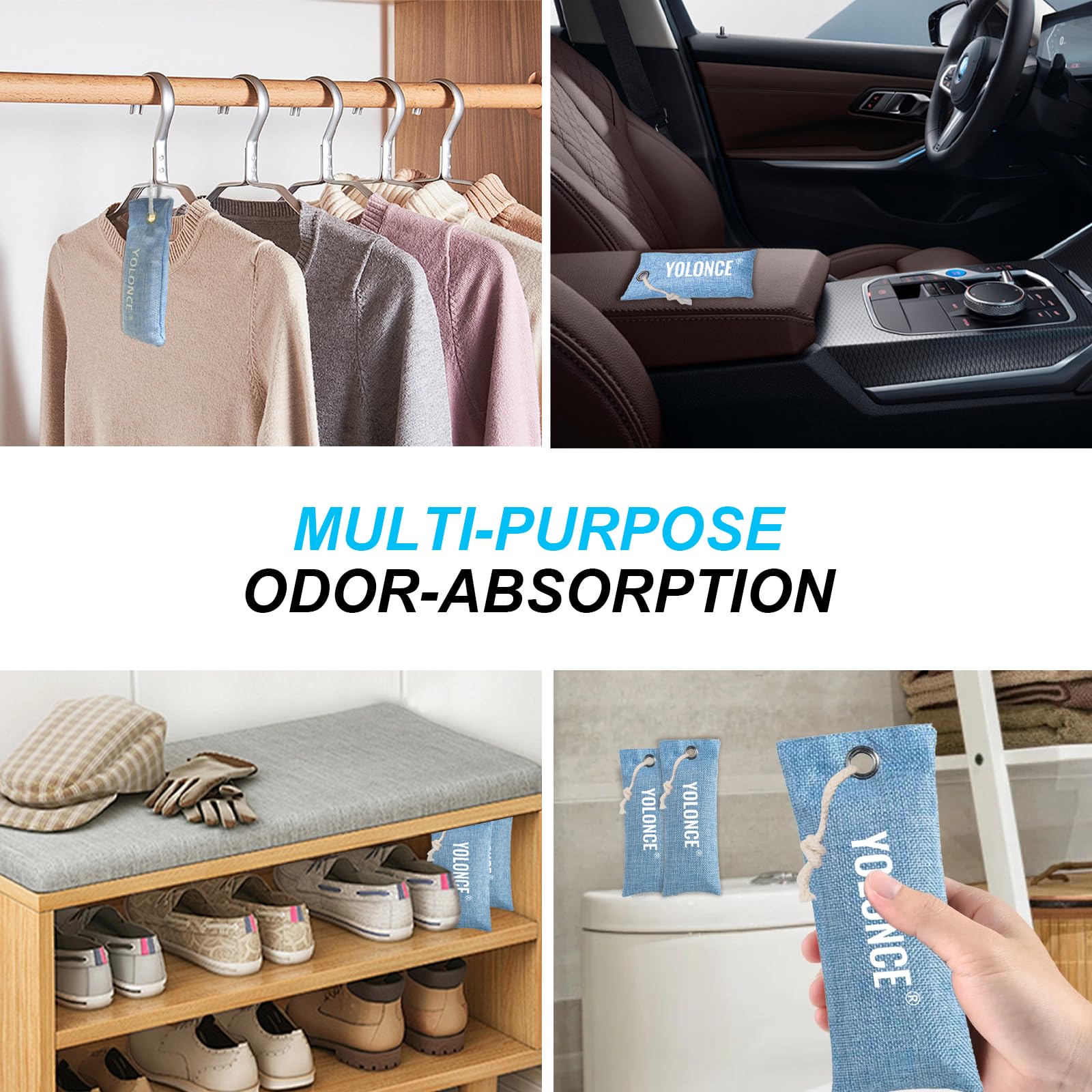 4 bolsas Eliminador de olores para zapatos, Desodorante de zapatos,Bolsa Purificadora de Aire, Neutralizador de Olores para Zapatos,bolsa de carbón activado absorbente de olor(azul)
