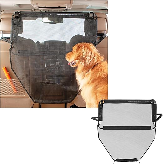 High Road Back Seat Barrier for Dogs - Car Divider for Dogs for Behind Front Seat - Padded Steel Frame with Heavy Duty Coated Dog Net Barrier for Car, Truck or SUV