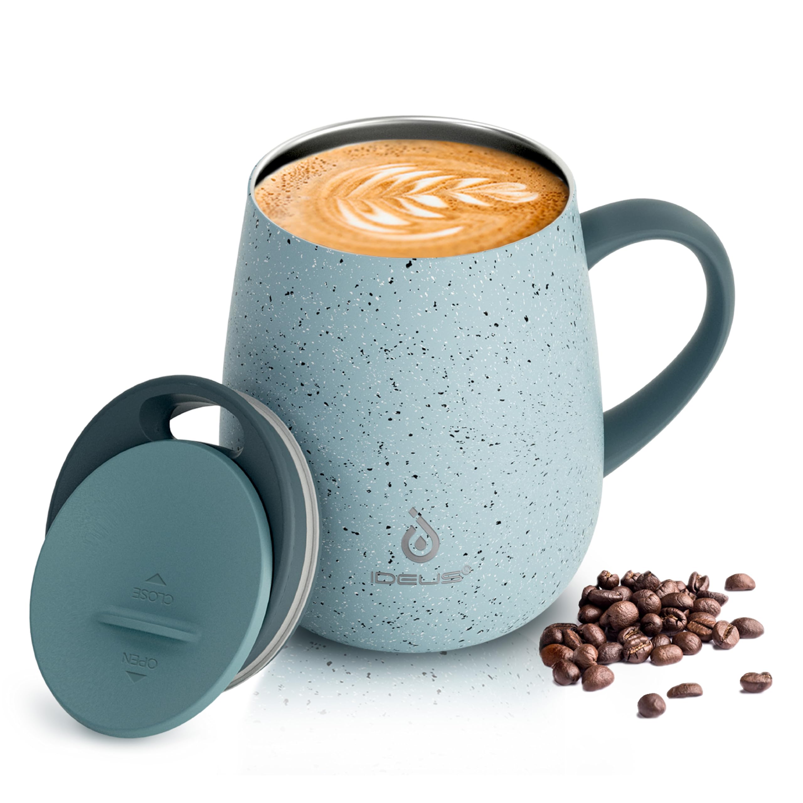 Ideus 16 oz Insulated Coffee Mug with Lid and Handle (Eggshell Blue) | Double Wall Stainl…