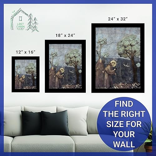 Miniatura 6 de Lost Cabin San Francisco predicando a los pájaros por Giotto Di Bondone  Impresión en marco plano negro  Reproducción de pinturas de obras de arte