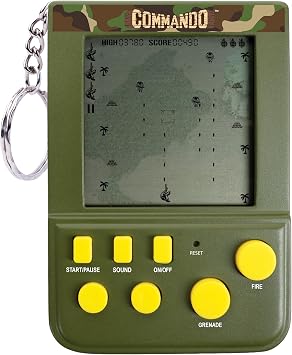 Commando Keyring Handheld Arcade Game - Retro Mini Portable Handheld Commando Game. LCD Screen Original Gameplay & Sounds. Retro Gaming Arcade Classic. Pocket Key Ring Game.