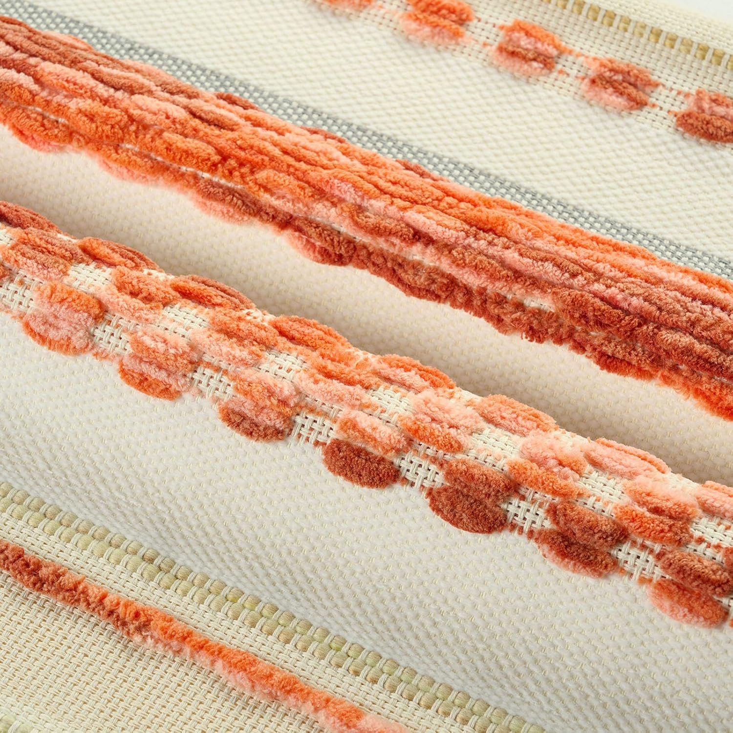 FUTEI Orange Decorative Throw Pillow Covers 18x18 Inch Set of 2, Soft Tufted Striped Textured Accent Cushion Case,Boho Pillows for Couch Decor