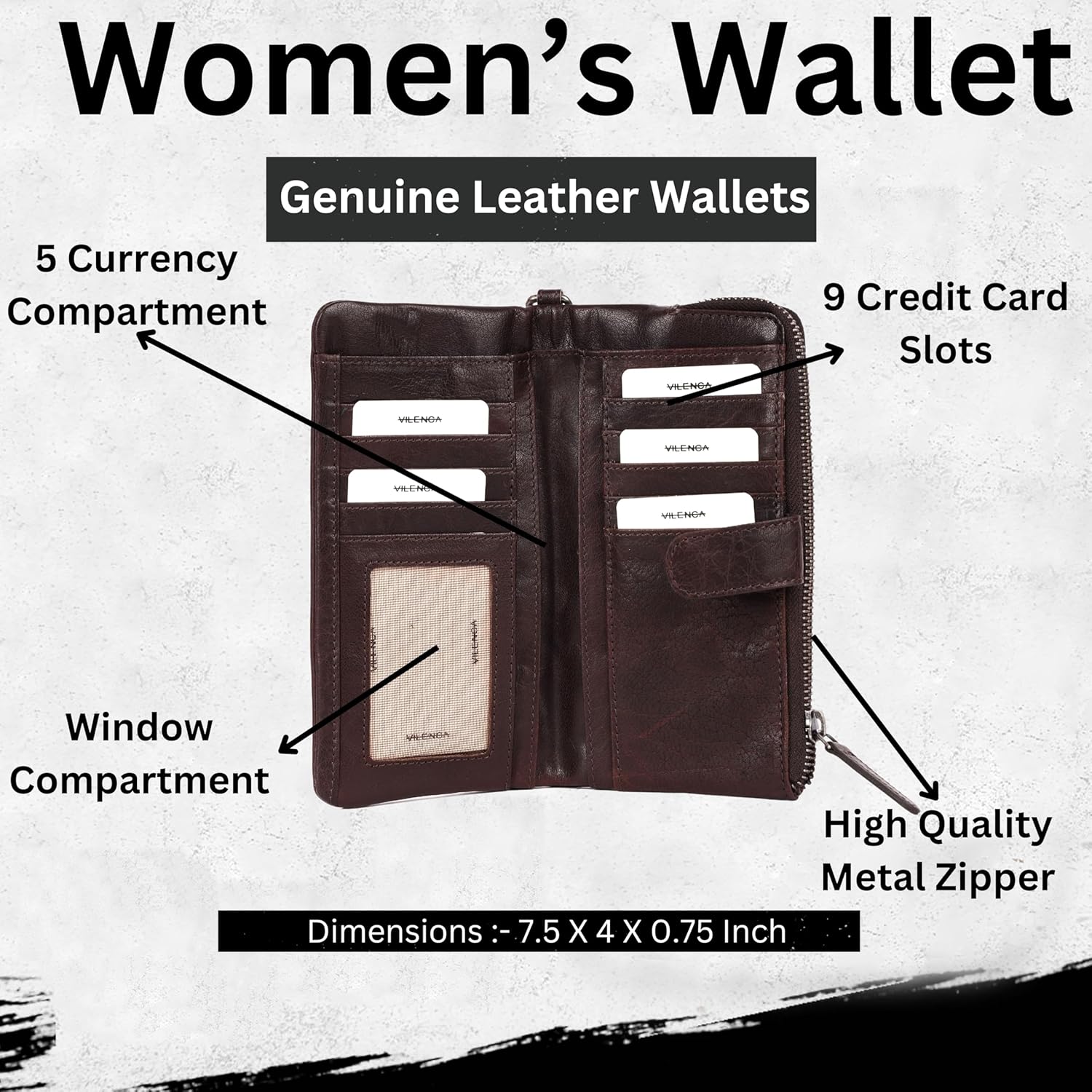 Genuine Leather Wallets for Women, Small Wallet for Ladies Zipper Coin Purse Credit Card Holder with detachable wristlet (Chestnut) - Image 3