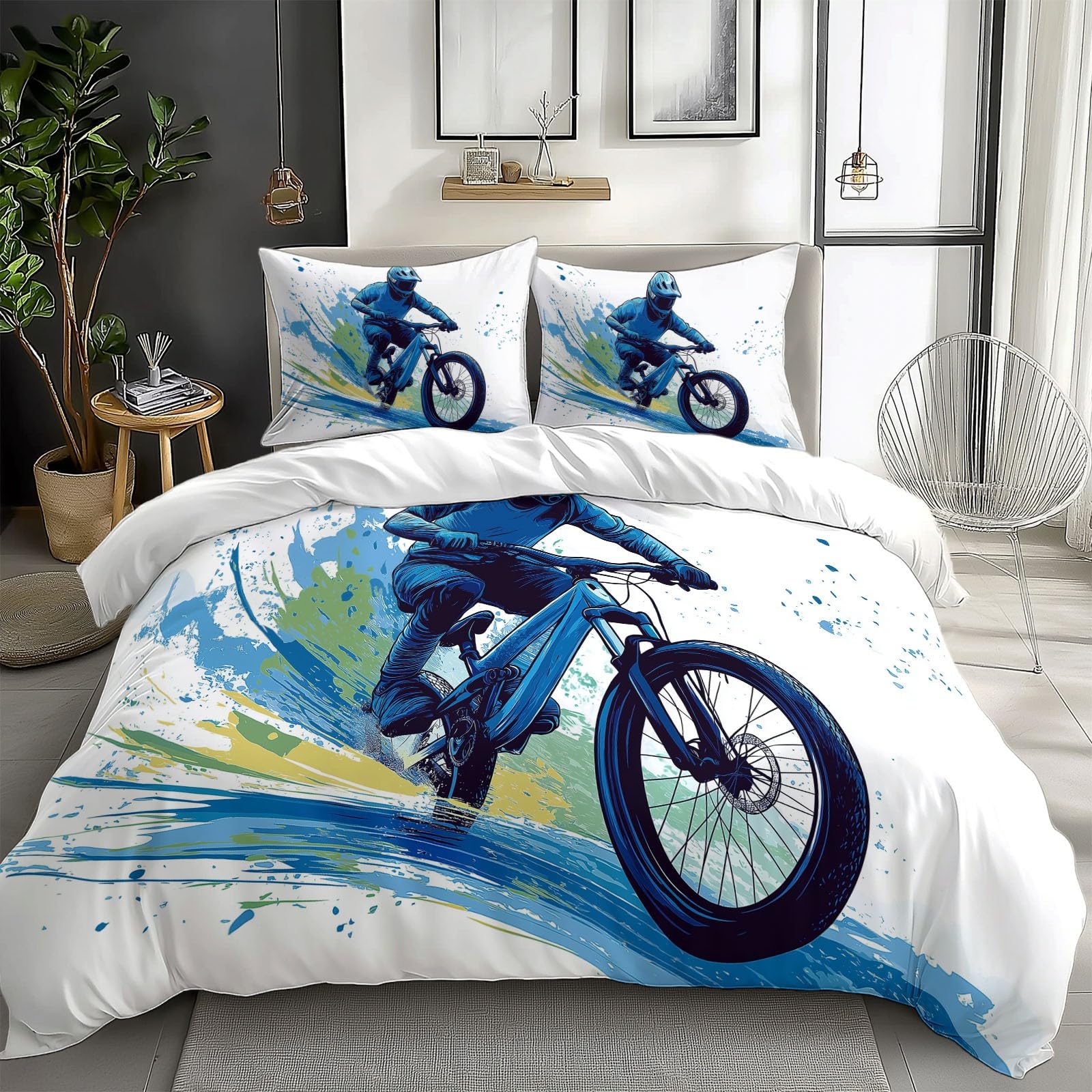 Parure de lit 2 personnes avec housse de couette 200x200 bleu