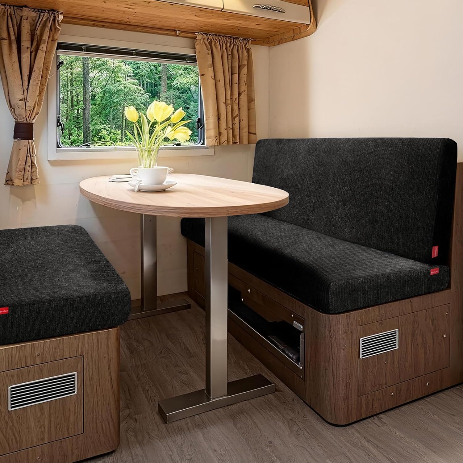 Waterproof RV Dinette Cushion Covers - Stretch Seat Slipcover, Washable RV Couch Cover Designed for Camper Car Bench (Loveseat 2 Backrest Cover & 2 Bench Cover, Black)