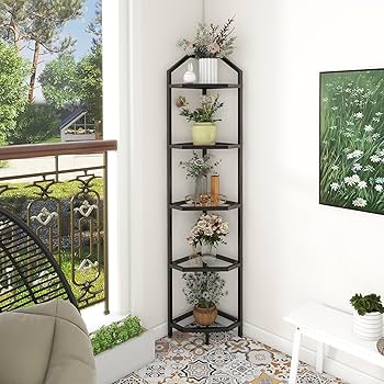 Amazon.com: 5-Tier Corner Shelf Stand, Black Corner Bookshelf