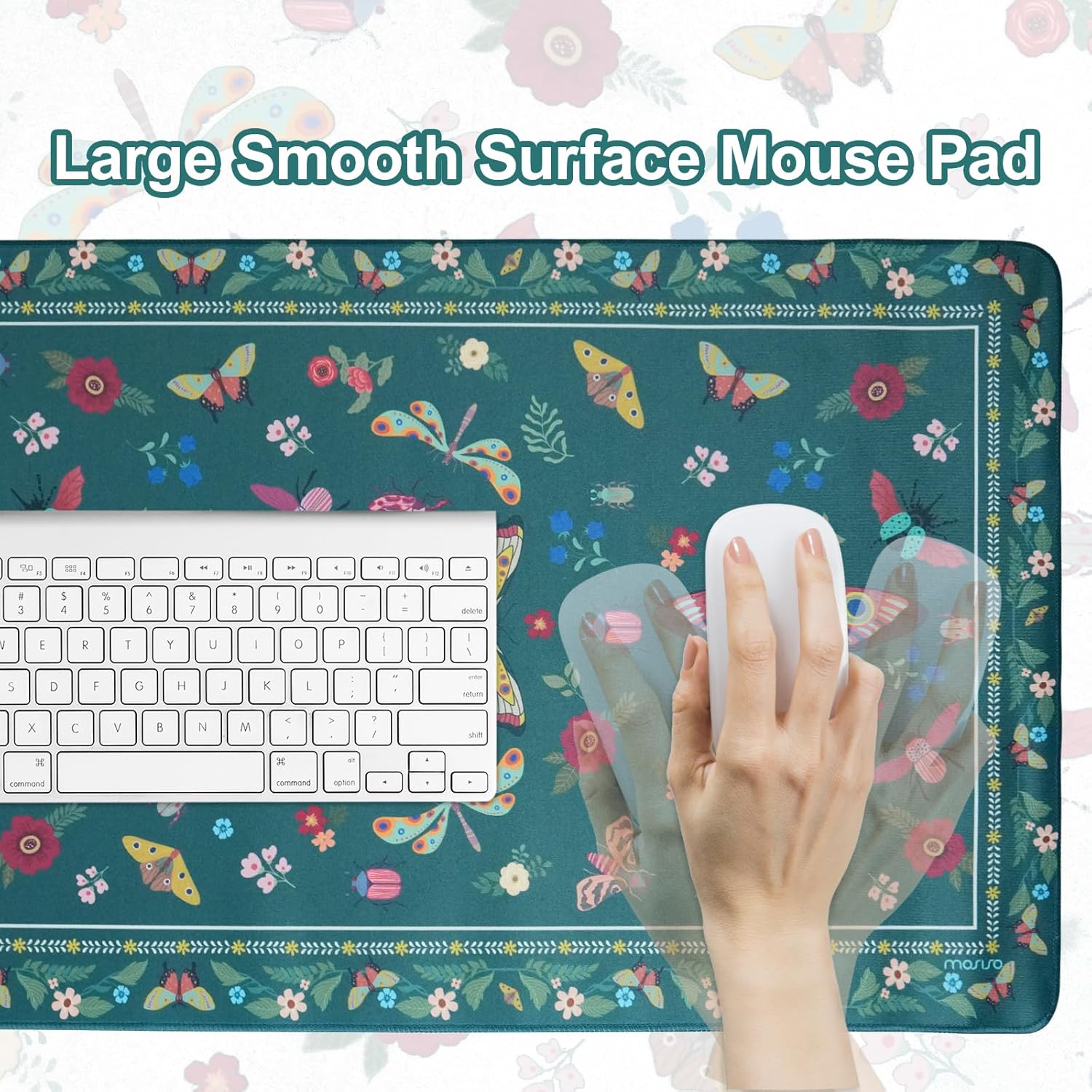 MOSISO Wrist Rest Support for Mouse Pad&Keyboard Set&Large Gaming Desk Mat Protector, Rectangular Ergonomic Mousepad Non-Slip Base&Stitched Edges Desk Pad, Apricot&Vintage Butterfly&Insect