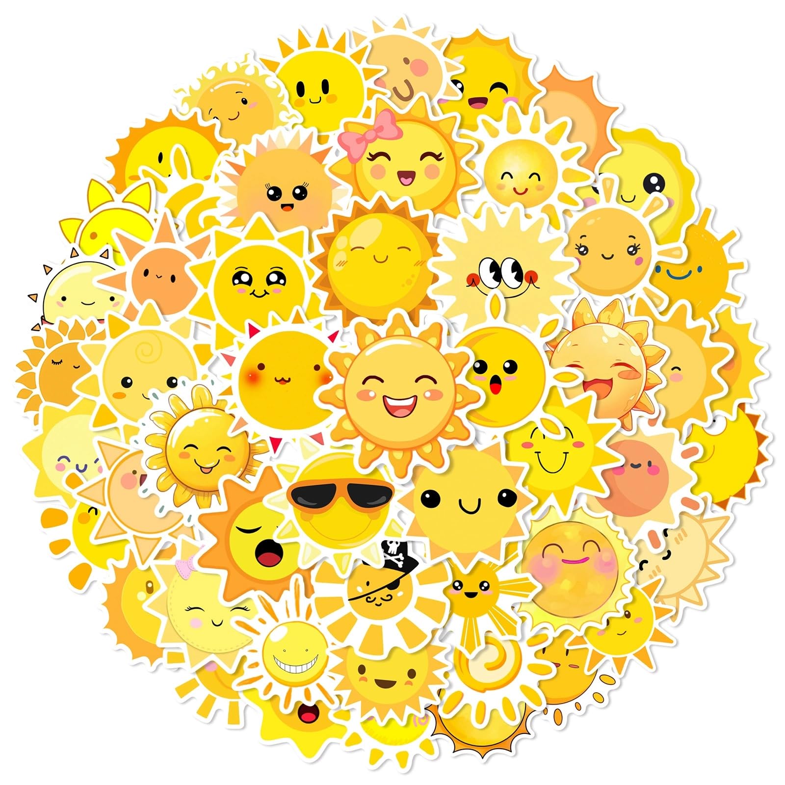 50Pcs Cute Sunshine Stickers for Kids Cute Sun Vinyl Waterproof Water Bottle Laptop Decals