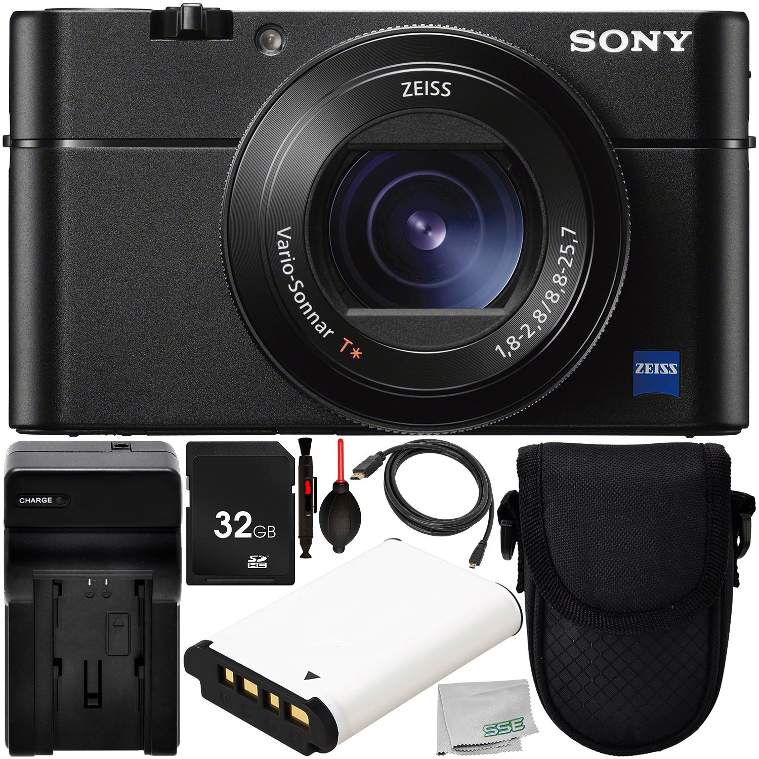 Sony Cyber-Shot DSC-RX100 VA Digital Camera with 8PC Accessory Bundle – Includes 32GB SD Memory Card + Replacement Battery (NP-BX1) + AC/DC Rapid Home & Travel Charger + Point & Shoot Case + More
