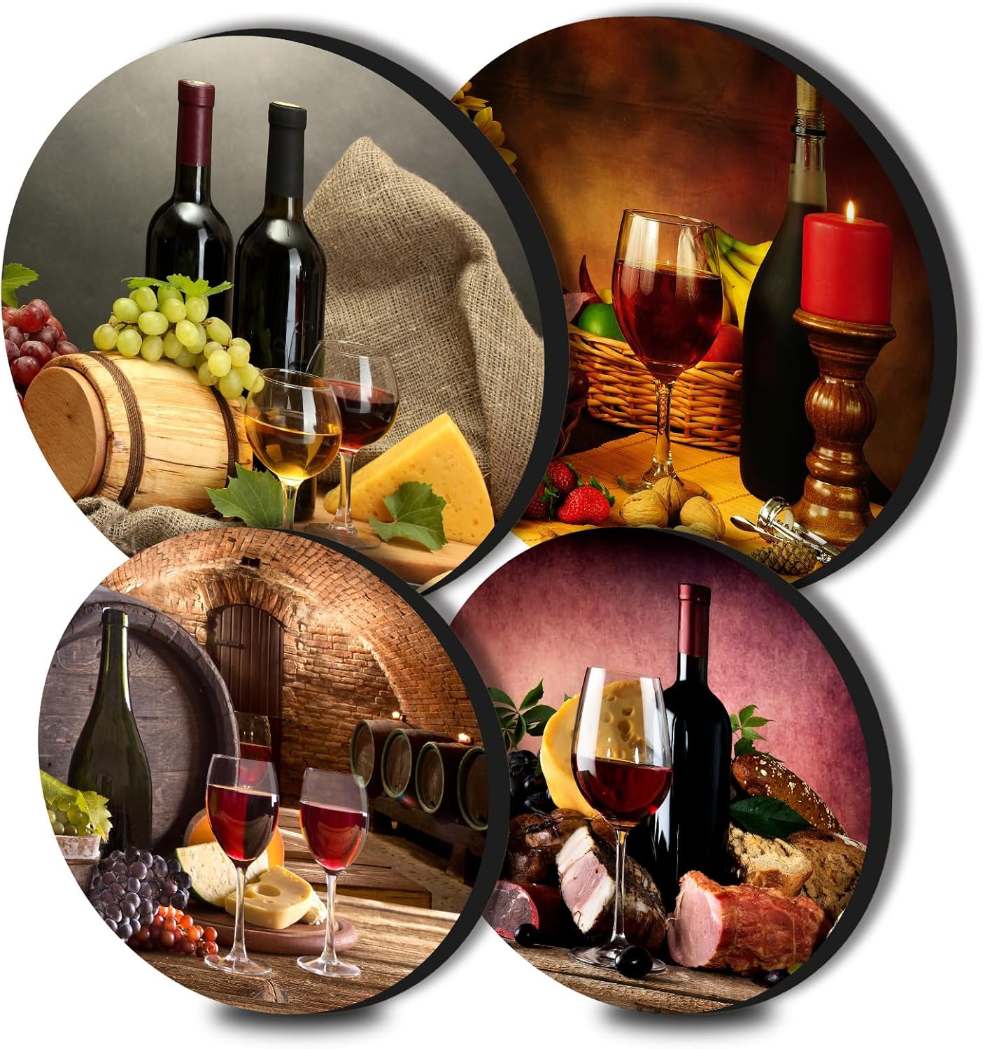 Red Wine Burn Covers for Electric Stove Kitchen Decor Wine Wooden Barrel Round Stove Burner Wine Cellar Gas Stove Burner Covers,Metal Stove Burner Cover Set of 4 Grape Gilt Fruit Food Pattern(Yellow)