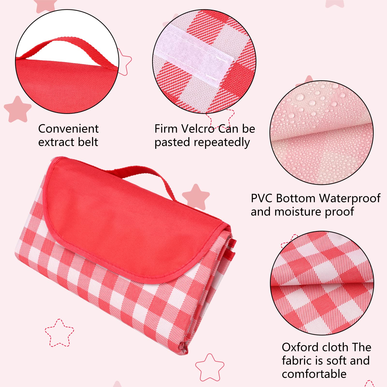 Eucomir Coperta da Picnic Portatile 200 x 200 CM, Impermeabile Pieghevole con Manico,per Outdoor Giardino Campeggio,Rosso e Bianco