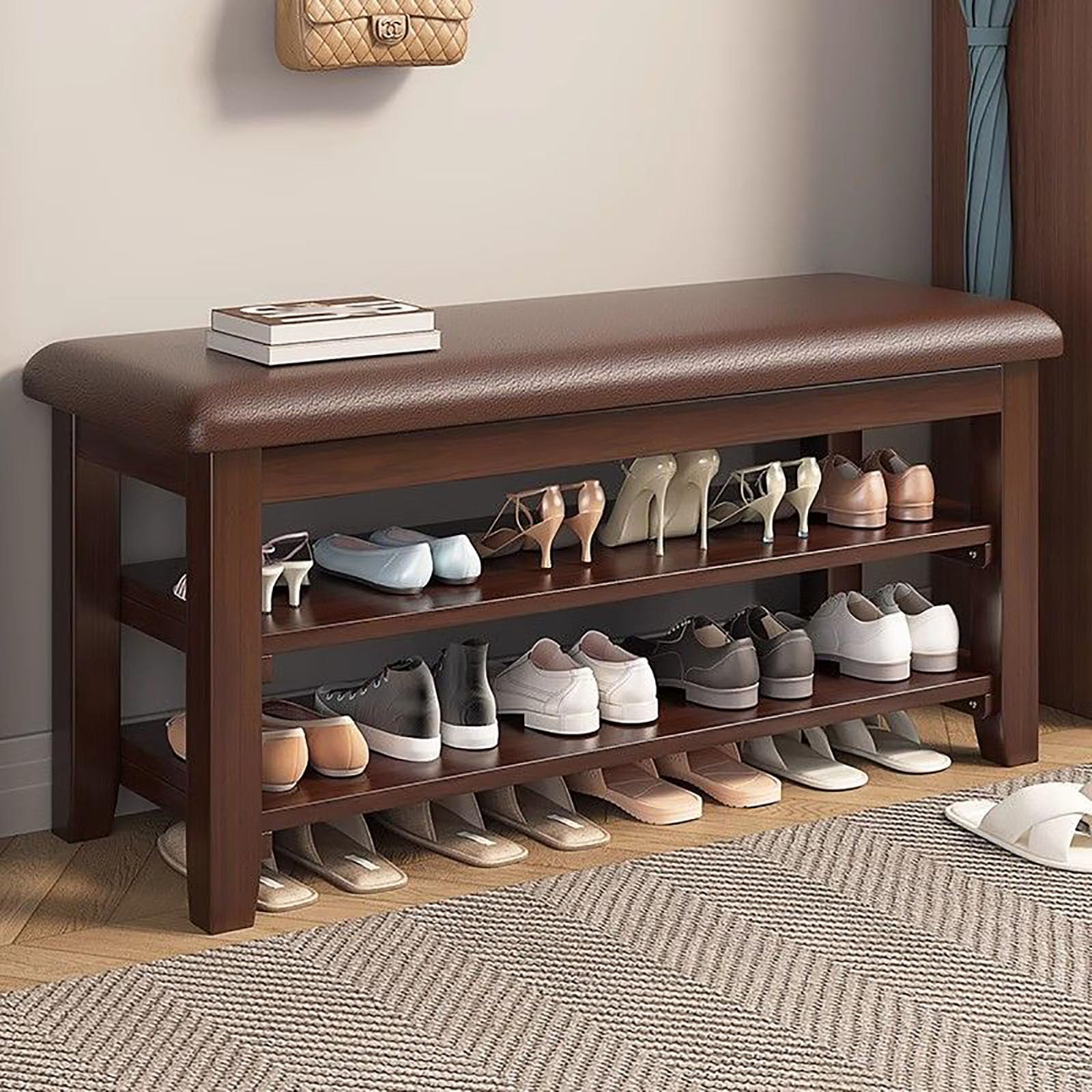 Tabouret à chaussures intégré banc de porte maison et meuble de rangement 80cm