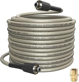 PVC Pressure Washer Hose 50 FT x 1/4", Kink Resistant, 3300 PSI
