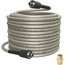 PVC Pressure Washer Hose 50 FT x 1/4", Kink Resistant Power Washer Hose, High Pressure Water Hose Extension Replacement for Home Use with M22-14mm Brass Fittings, 3300 PSI, Gray