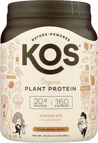 Kos Proteína en polvo a base de plantas de chocolate orgánico, sin lácteos, 20.6 onzas (paquete de 1)