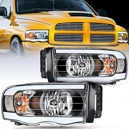 Nilight Headlights Assembly Led DRL for 2002-2005 Dodge Ram 1500/03 04 05 Dodge Ram 2500 3500 Headlamp,Black Housing+ Clear Reflector