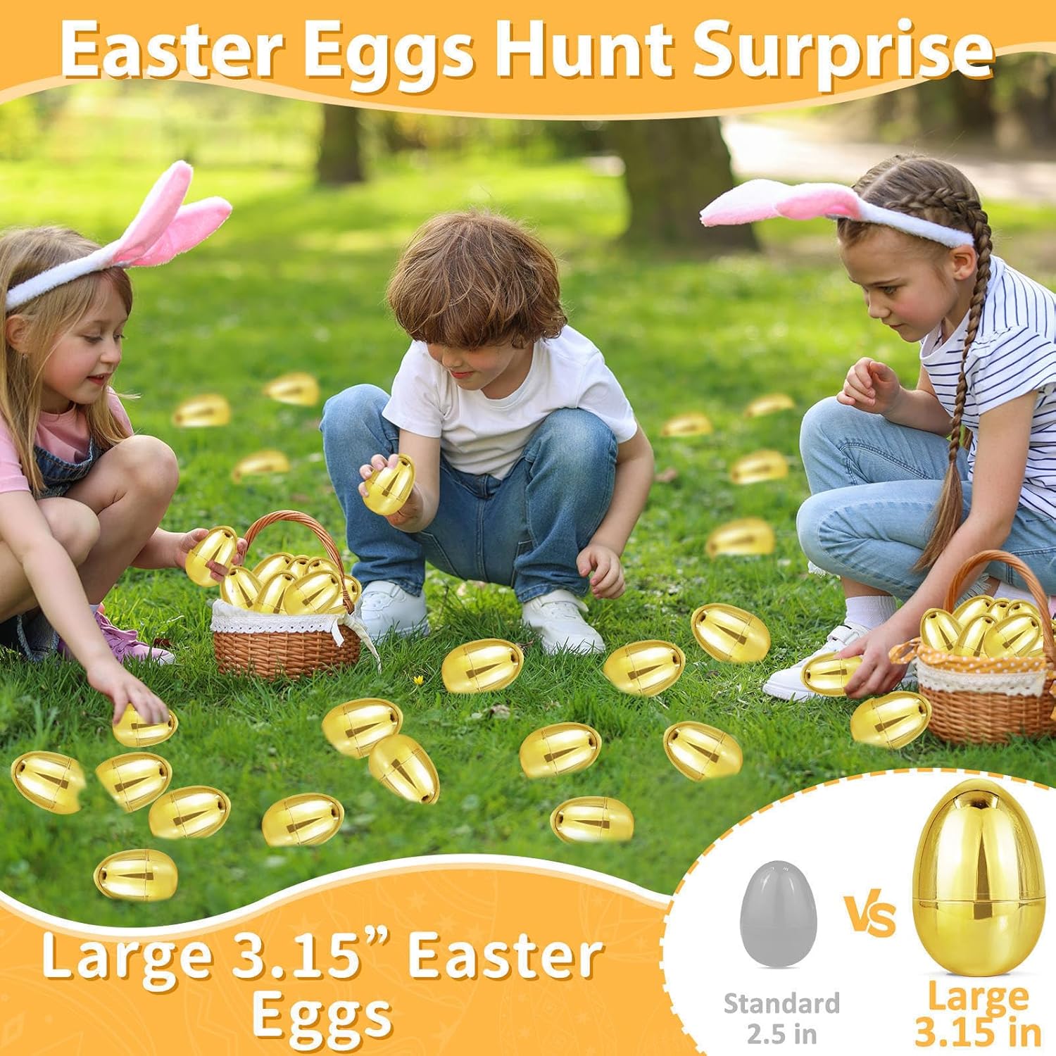 36 Pack 3.15" Large Golden Easter Eggs Empty, Shiny Metallic Plastic Easter Eggs Fillable Surprise Gold Eggs for Easter Basket Stuffers Fillers Easter eggs Hunt Party Favor Classroom Prizes Supplies - Image 5