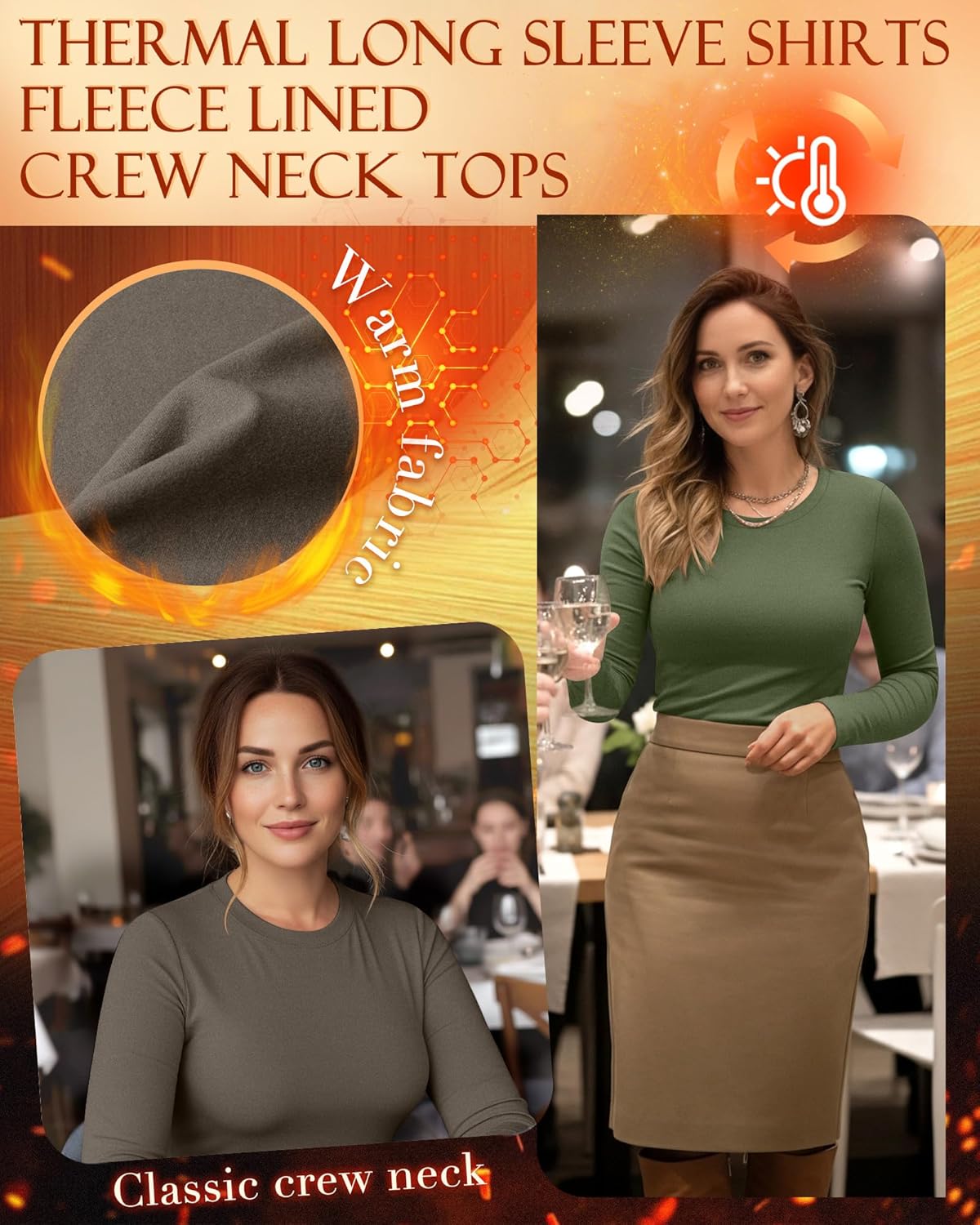 3 Pack Women's Plus Size Thermal Long Sleeve Shirts Slim Fit Fleece Lined Crew Neck Undershirt Tops Cold Weather - Image 3