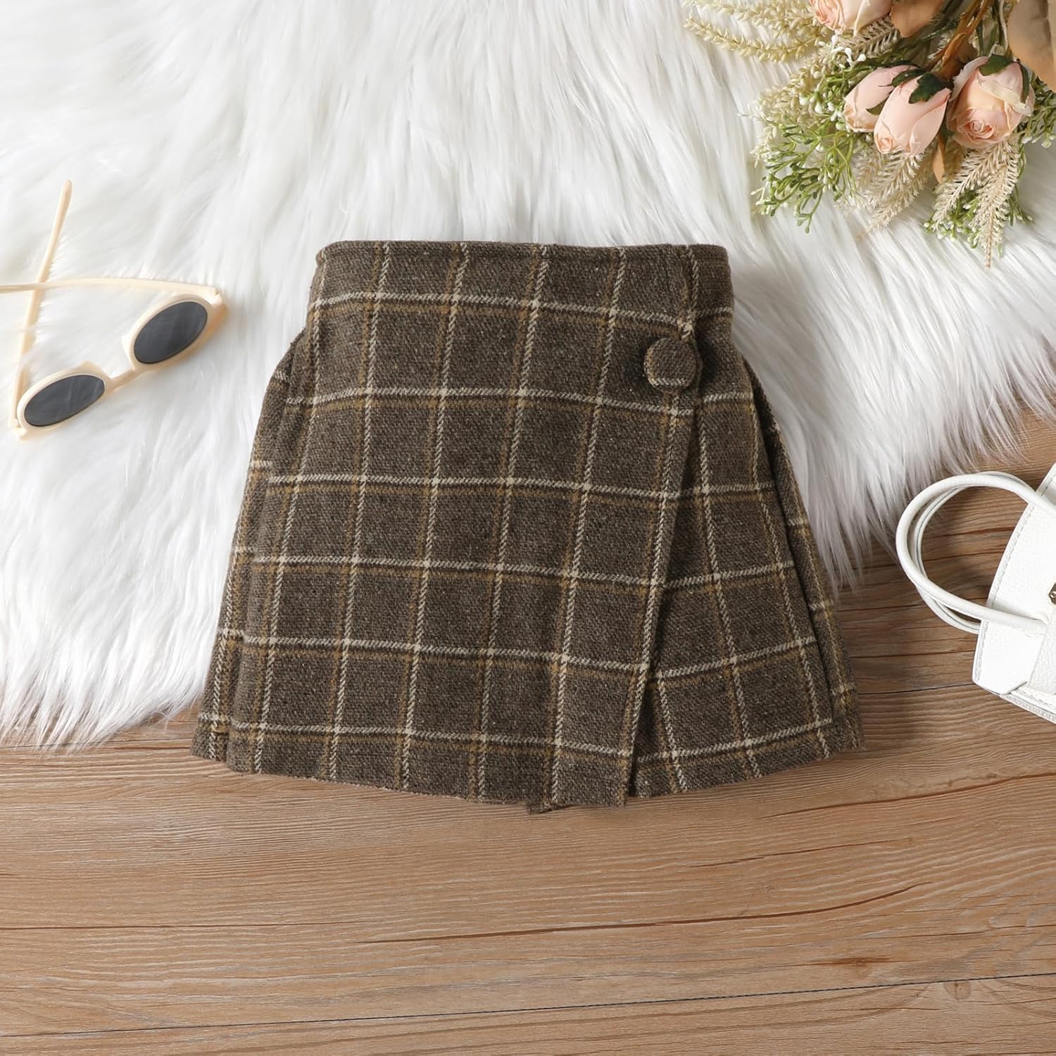 Fernvia Toddler Girl Fall Winter Clothes Ruffles Long Sleeve Shirt and Plaid Shorts Skirt Kids Little Girl 2Pcs Outfits Set - Image 4