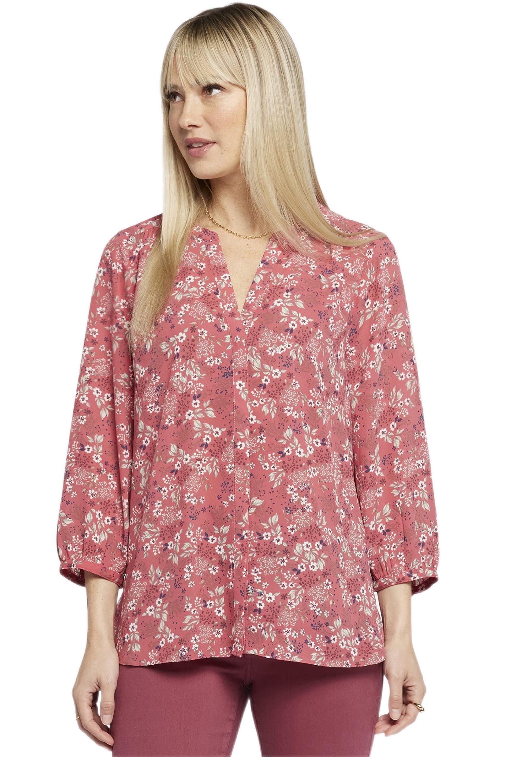 NYDJ Damen Pintuck Blouse 3/4 Sleeve Hemd
