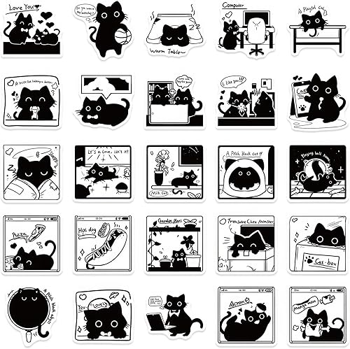 Miniatura 3 de Meme - Calcomanías de gato negro, 50 unidades, lindas calcomanías estéticas para botellas de agua, para niños, niñas, adolescentes, divertidas