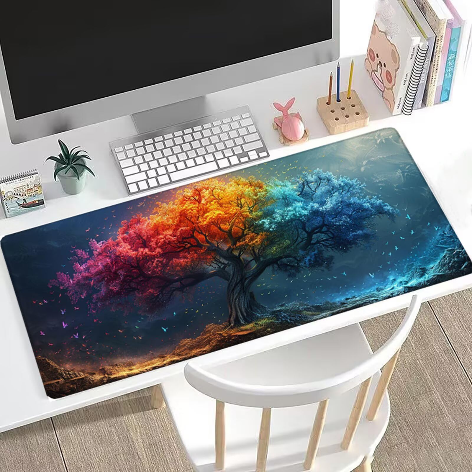 Tappetino Mouse XXL Blu 150x1061 cm Mousepad Rosa Sottomano Scrivania Gaming, Base in Gomma Antiscivolo, Bordi Cuciti Rinforzati, Tappeto Mouse Grande per PC Desktop, Regalo Festa del Papà H0-982