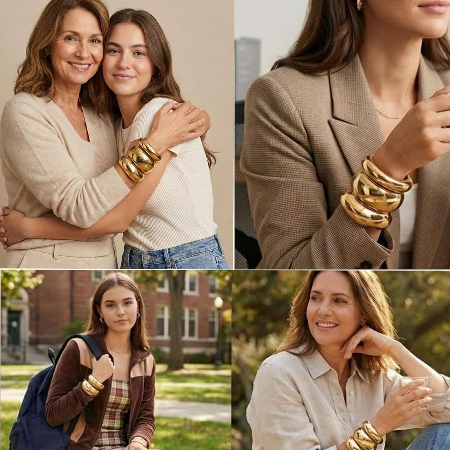chunky gold bracelets, big gold bangles for women, and elegant gold thick bangles for women, layered wide bracelets for bridesmaids, weddings, graduations, birthdays, mother-daughter gifts