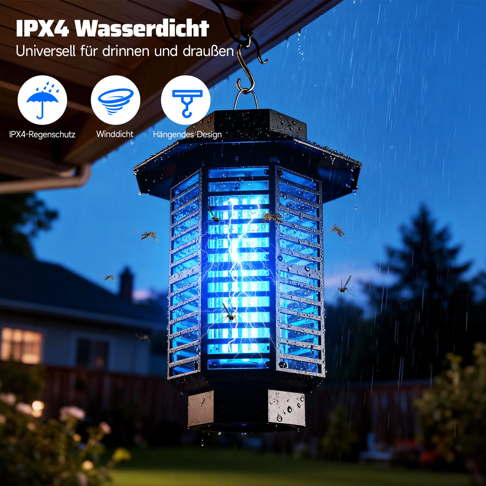 Insektenvernichter Elektrisch 4200V,Mückenlampe 18W UV Licht,IPX4 Wasserdichte Fliegenfalle Elektrisch Mückenfalle für Innen & Außenbereich,Insektenfänger gegen Mücken,Fliegen,Wespen
