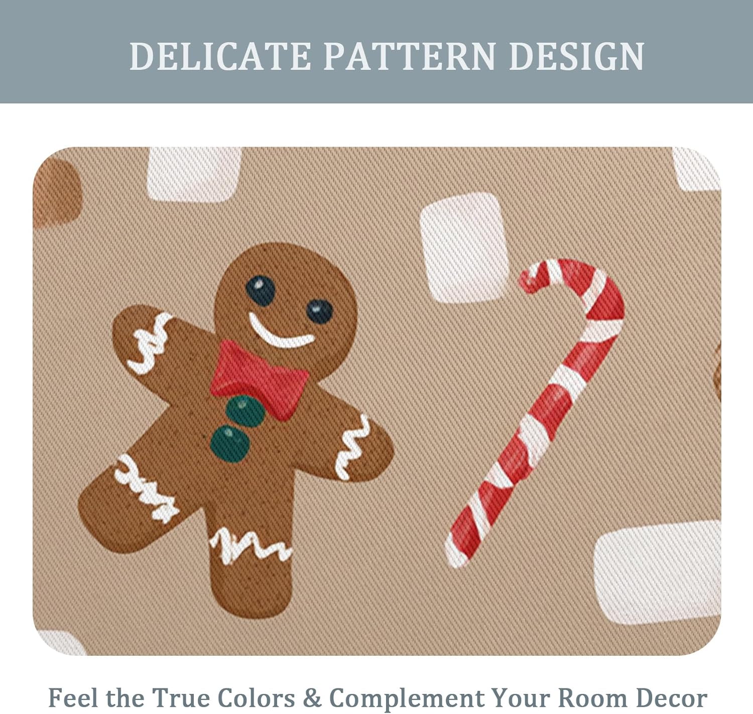 Christmas Bedroom Curtains 63 Inch - Xmas Candy Cane Gingerbread Man Printed Living Room Curtains, Christmas Home Decor Blackout Window Drapes with Grommet, 2 Panels Set - HL2601