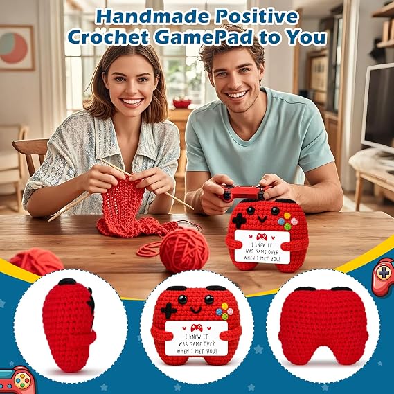 Handmade Crochet Game Controller, Birthday Gifts for Him Her, Romantic Gift for Couples Mothers Day, Valentines Day, Anniversary, Room Decor for Boyfriend Girlfriend, Gaming Room Accessories Stuff