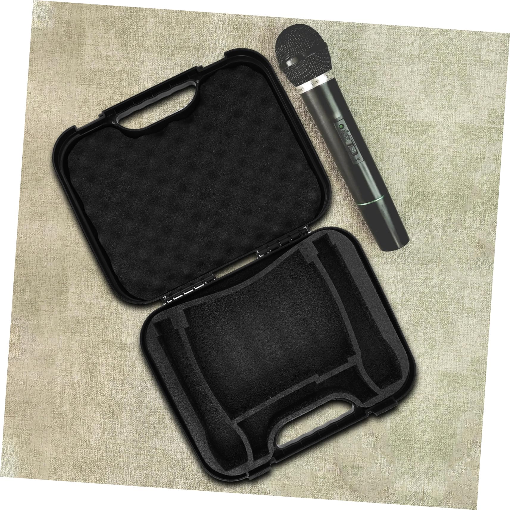 Custodia Microfono Rigida con Design Palmare in Plastica e Spugna, Protezione Antiurto e Grande Capacità, per Podcast e Attrezzature Audio da Viaggio