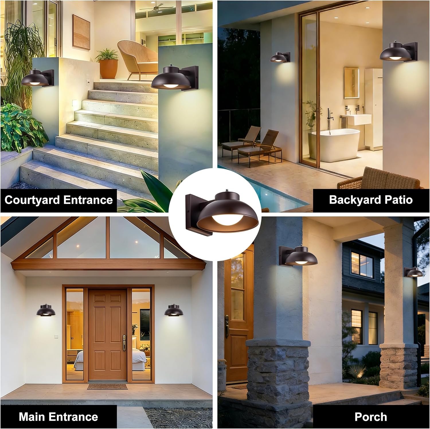LED Outdoor Wall Lights, 2 Pack Dusk to Dawn LED Porch Light 12W Integrated 3000K Farmhouse Barn Lights Outdoor Metal Brown Hardwired for Porches, Garages, Patios, Sheds, Driveways, Walkways