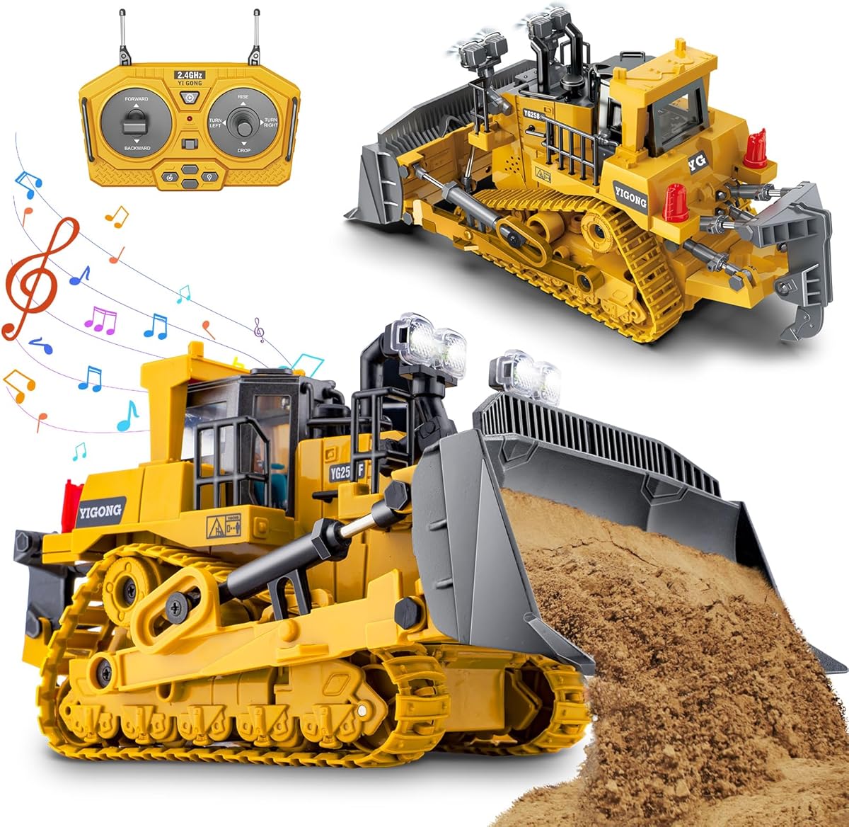 Rc Bulldozer Toys - Remote Control Bulldozer Construction Vehicles Trucks for Boys Kids Age 7 8-12 - Metal Remote Control Electric Tractor Loader Toys with Light and Sound - Birthday Gift