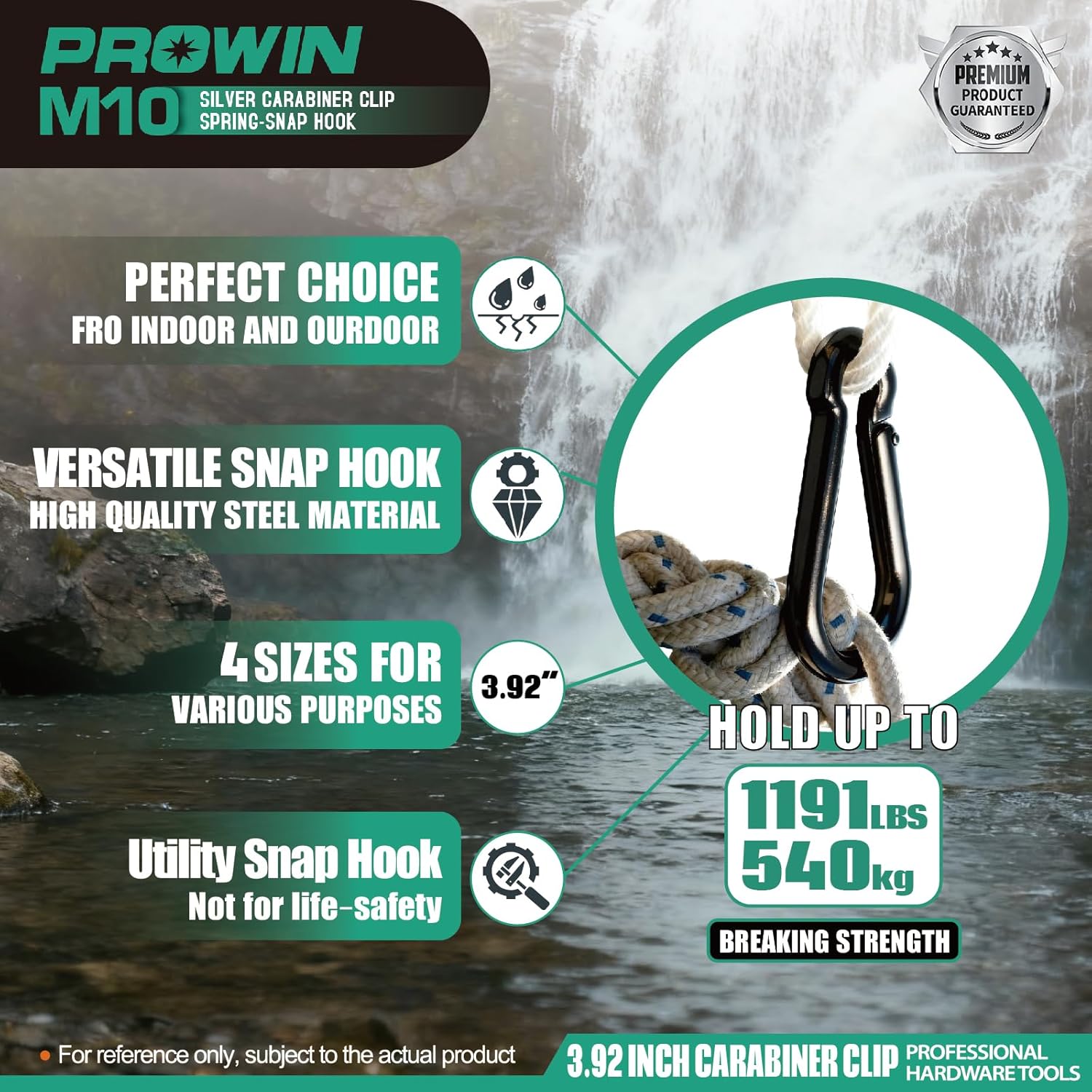 Prowin 4pcs M10 Heavy Duty Carabiner Clips, 1191 lbs Capacity Spring Snap Hook, 4 Inch Galvanized Steel Quick Link for Hiking, Camping, Hammock, Swing, Outdoor Gear