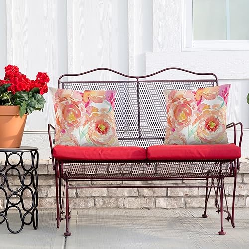 Miniatura 4 de Swono Juego de 2 fundas de almohada de peonía melocotón para hombres y mujeres, rosas en acuarela, peonías, flores, 18 x 18 pulgadas, funda de cojín