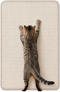 Sisal Kratzmatte für Katzen zur Wandmontage, 60x40cm, White | Selbstklebend mit Klettband, Wand & Möbelschutz, Für Sofa geeignet